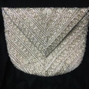 La Regale Vintage Silver  Diamond Crystal Beaded  Envelope Evening Prom Bag